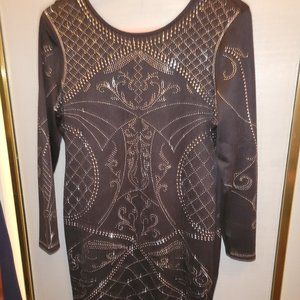Divided H&M Black Long Sleeve Crystal Studded Dress Xl 16-18